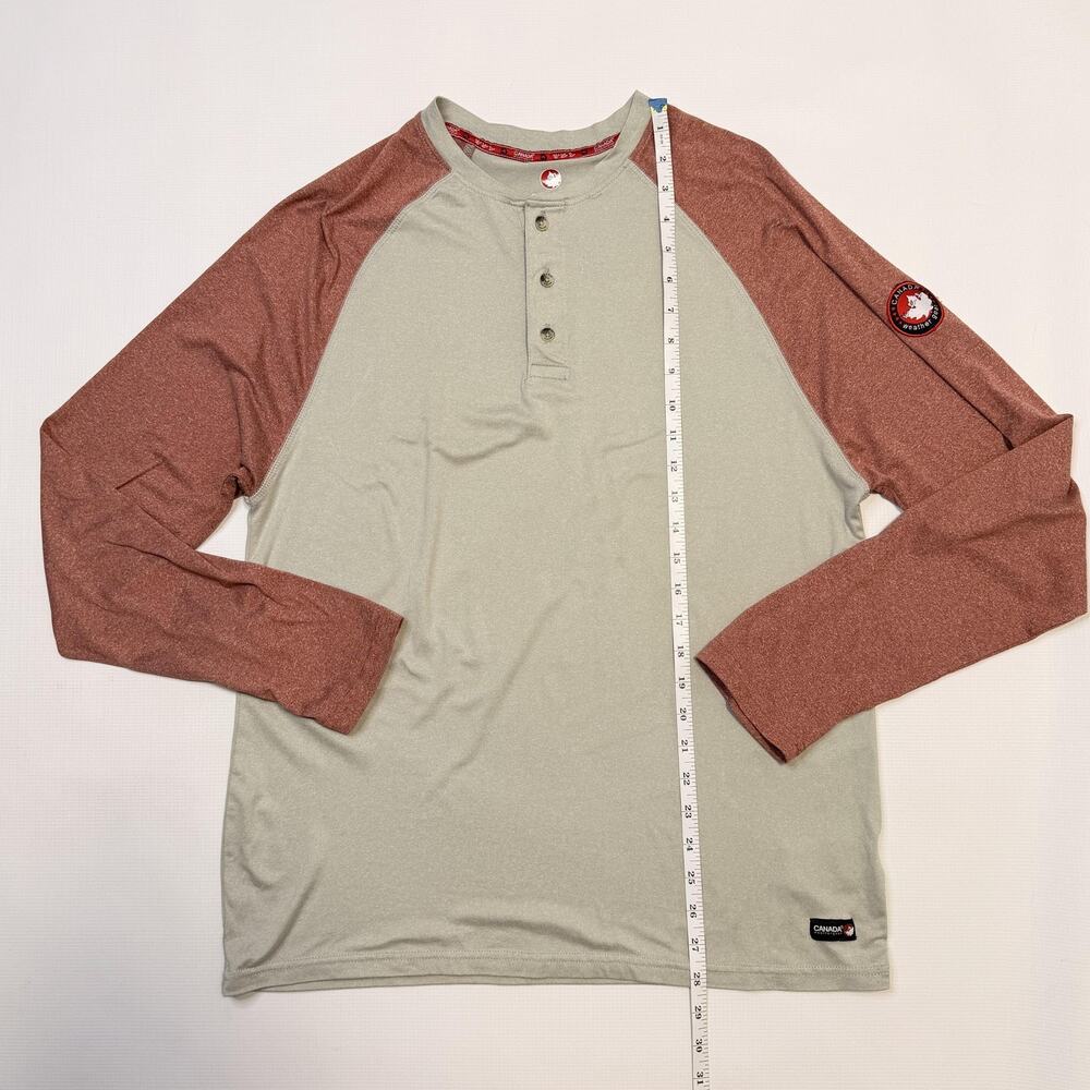 Canada Weathergear Shirt Mens Medium Gray Henley Raglan Long Sleeve Performance - Picture 5 of 9